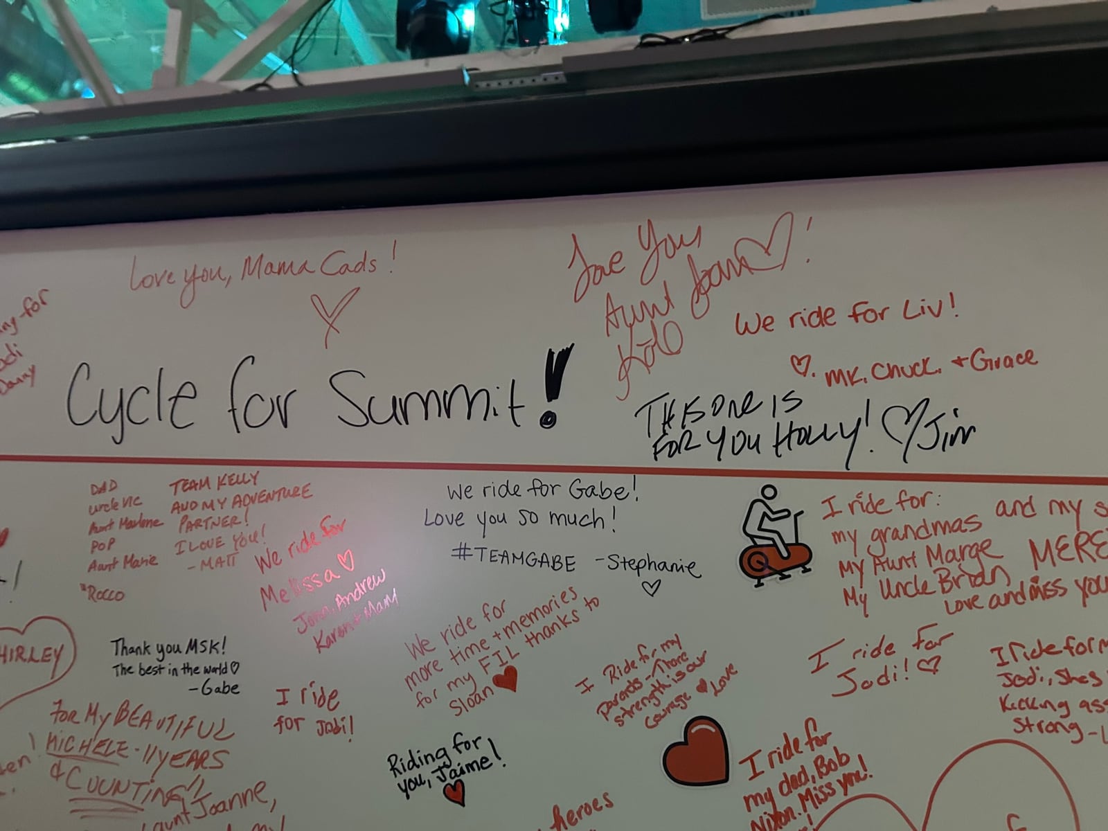 A message board filled with handwritten notes of thanks and encouragement.