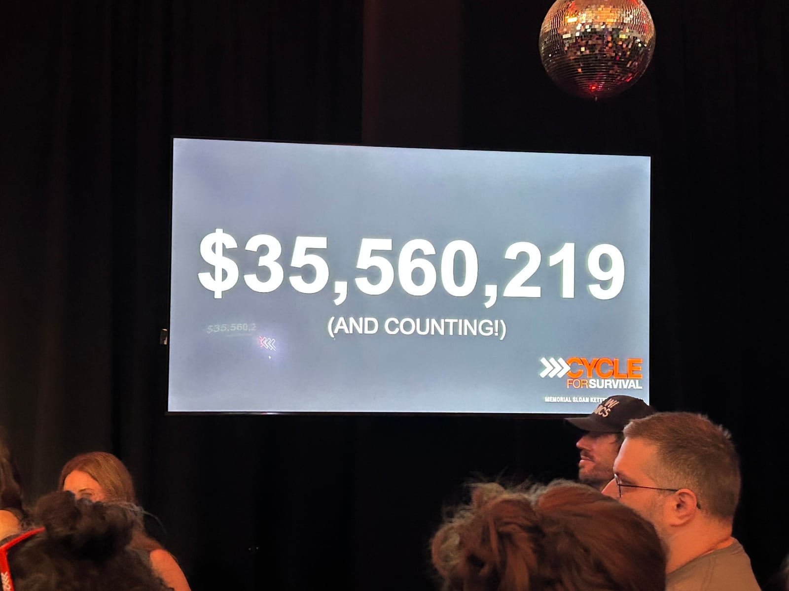 A Cycle for Survival event screen showing more than 35 million dollars raised.
